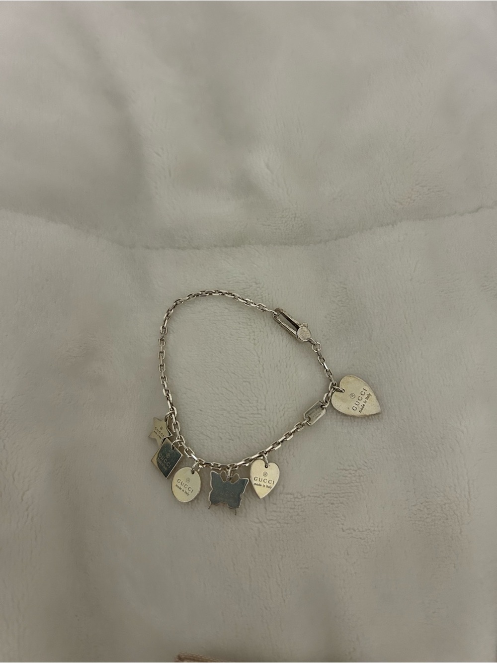 Gucci Silver Charm Bracelet with Heart and Butterfly Charms - Silver